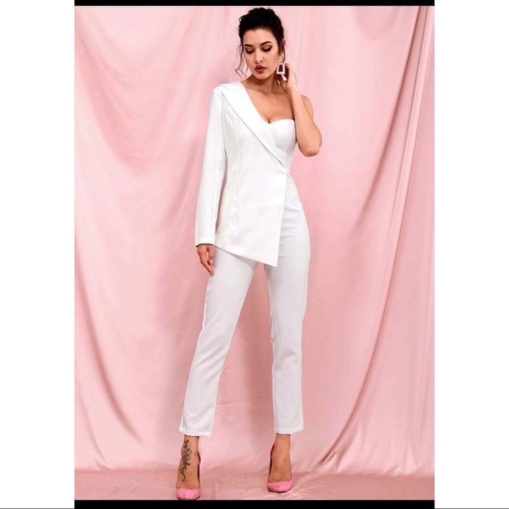 Asymmetrical white jumpsuit